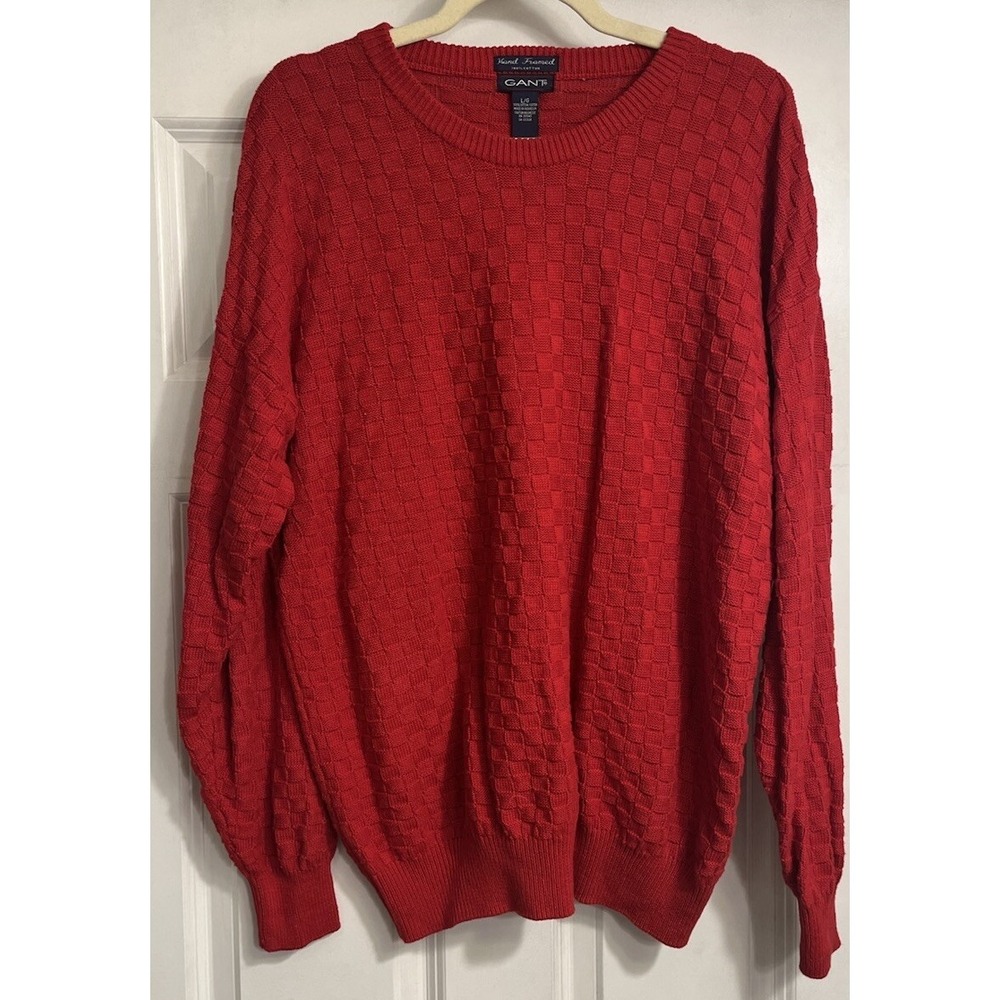 Vtg Gant Sweater Mens Large Pullover Hand Framed Red Waffle Knit Grandpa